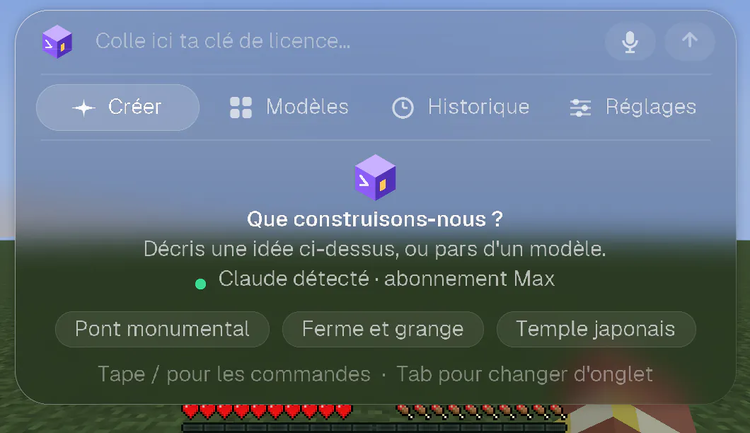 L’écran d’accueil avec la ligne « Claude détecté · abonnement Max » et trois idées pour commencer.