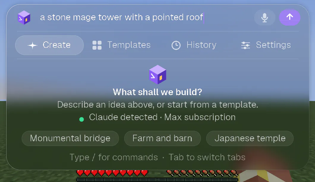 The CRAFT AI panel with a request typed in the field at the top and the send arrow lit.