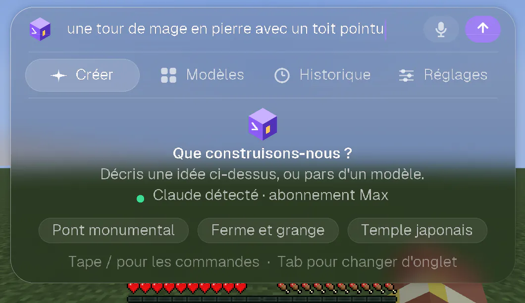Le panneau CRAFT AI avec une demande tapée dans le champ du haut et la flèche d’envoi allumée.